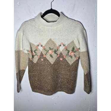 Segue Silk Angora Wool Floral Embroidered Sweater 