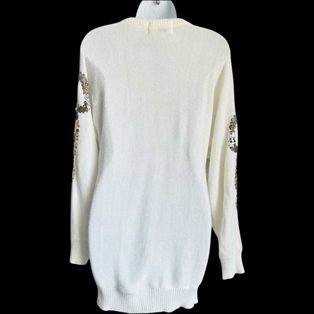 Vintage 80s Cream Sequin Gold Silver Bow Dolman S… - image 4