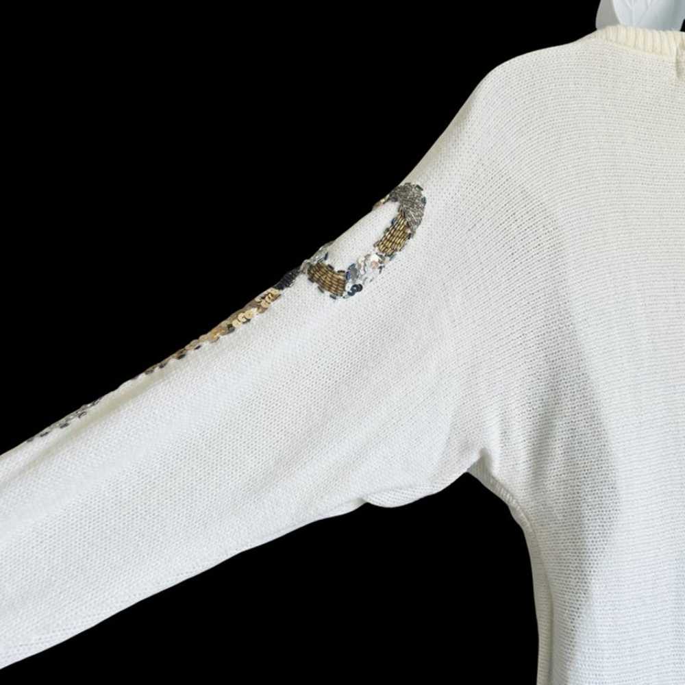 Vintage 80s Cream Sequin Gold Silver Bow Dolman S… - image 7