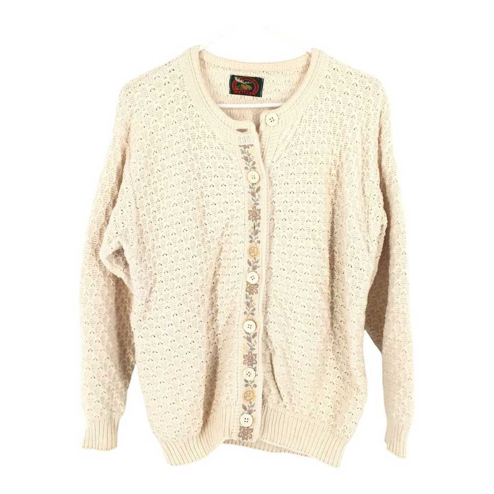 Vintage ALPS Ivory Long Sleeve Knit Cardigan Flor… - image 2