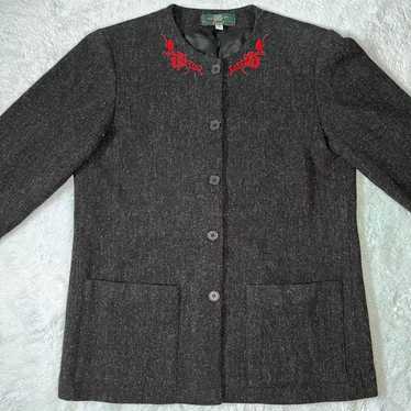 Orvis Vintage Womens Wool Jacket Red Floral Embroi