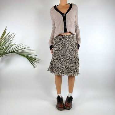 Vintage Y2K Indie Cottagecore Black & Beige Cardig