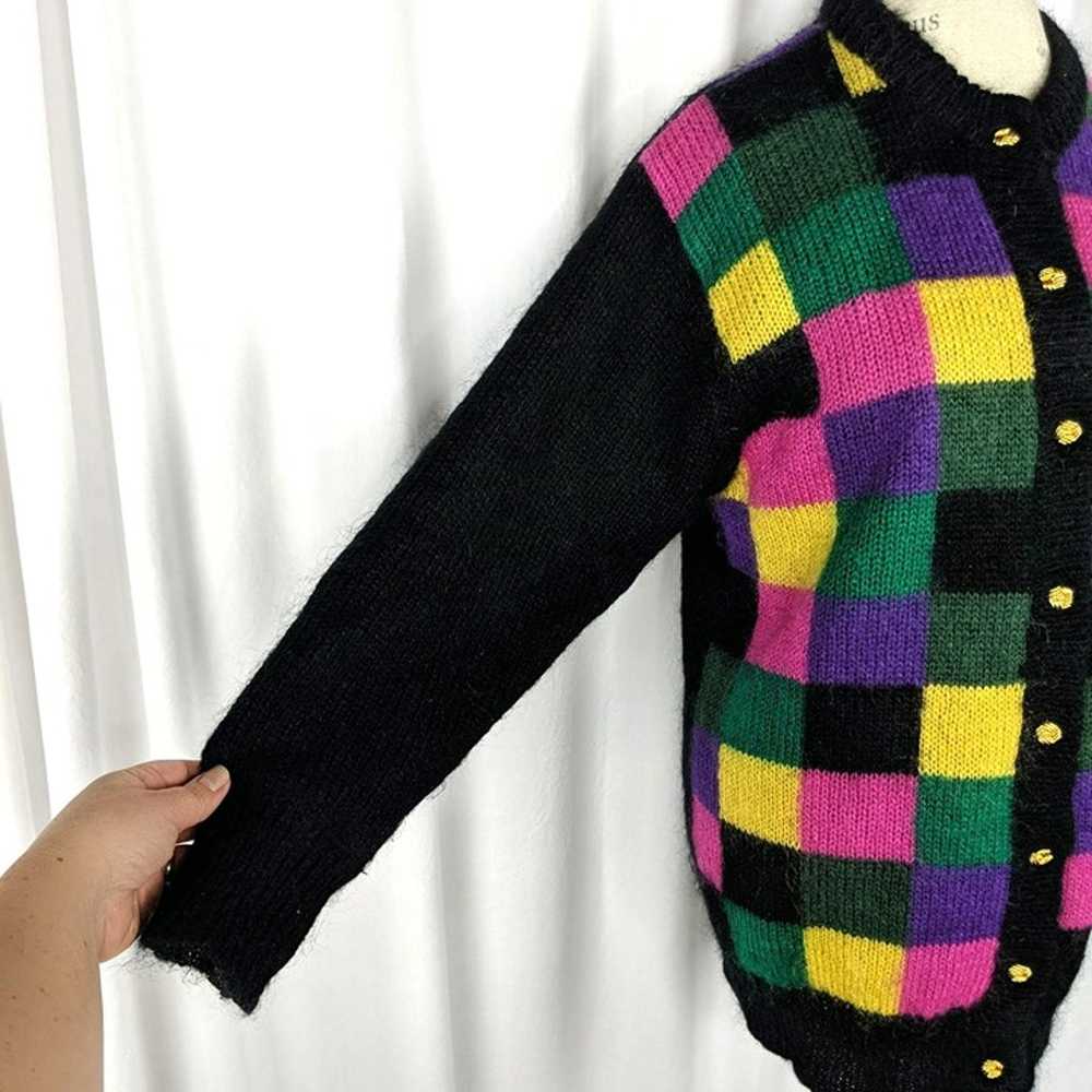 Vintage Womens Cardigan Small Black Color Block K… - image 2