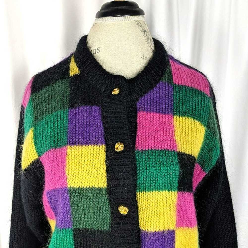 Vintage Womens Cardigan Small Black Color Block K… - image 3