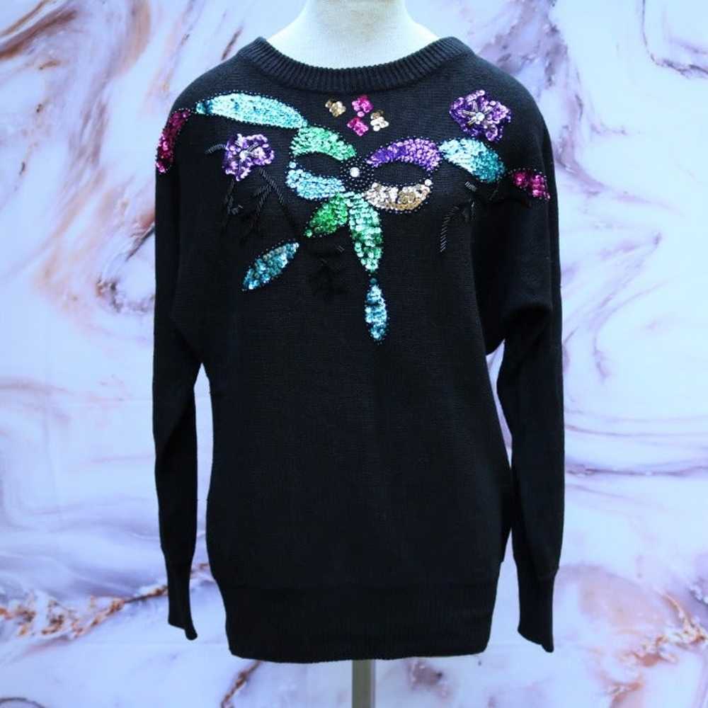 Vtg Adrianna Papell Sequin Sweater Sz S - image 2