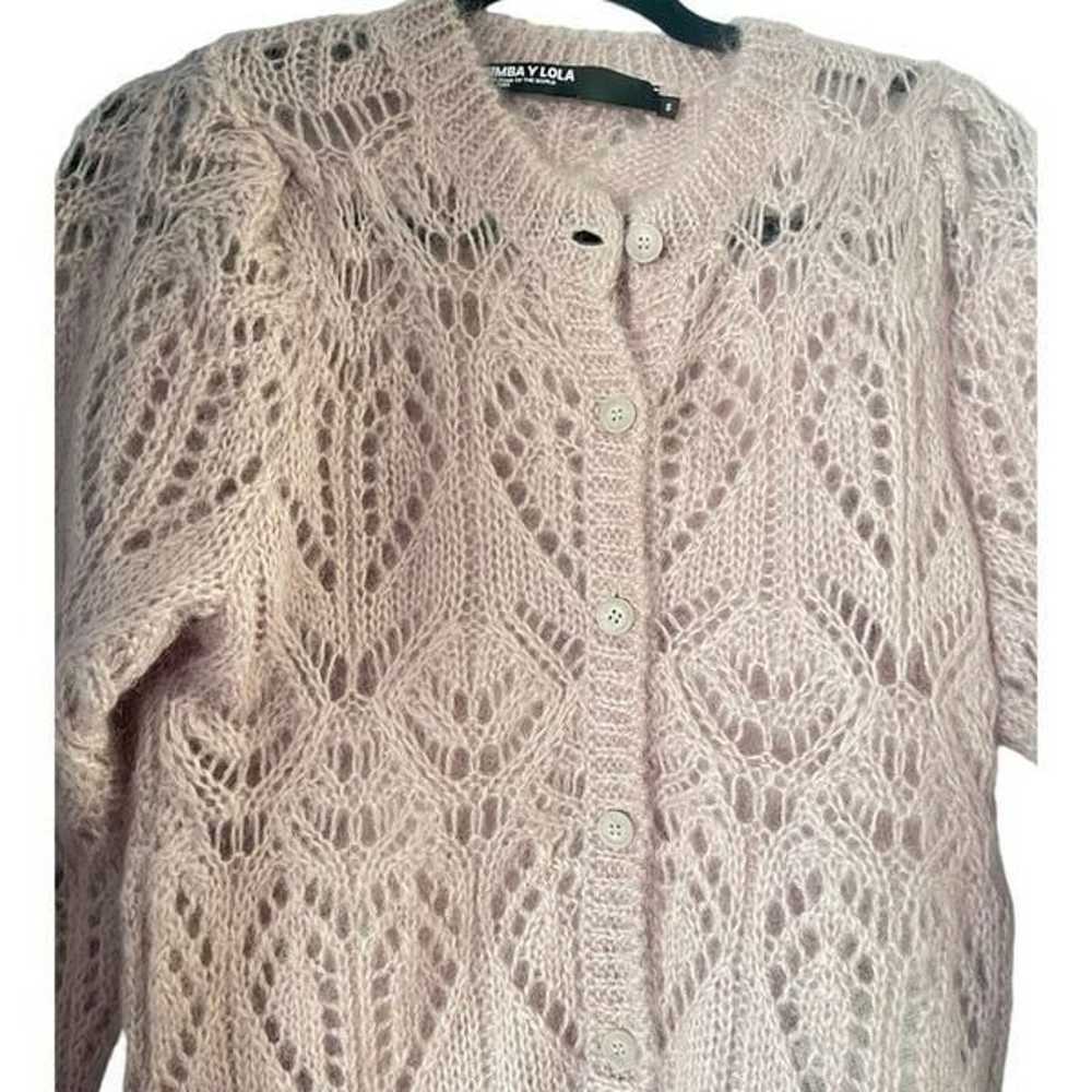 Bimba Y Lola Lavendar Loose Weave Button Cardigan… - image 2