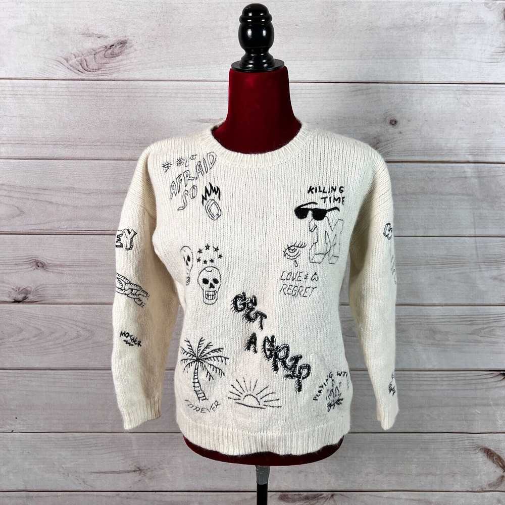 Mother Sweater Crewneck Embroidered Baby Alpaca W… - image 1