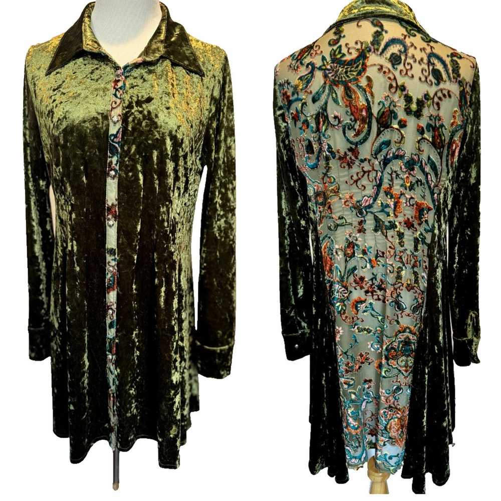 Dor Dor Couture Long Duster Floral Velvet Burnout… - image 1