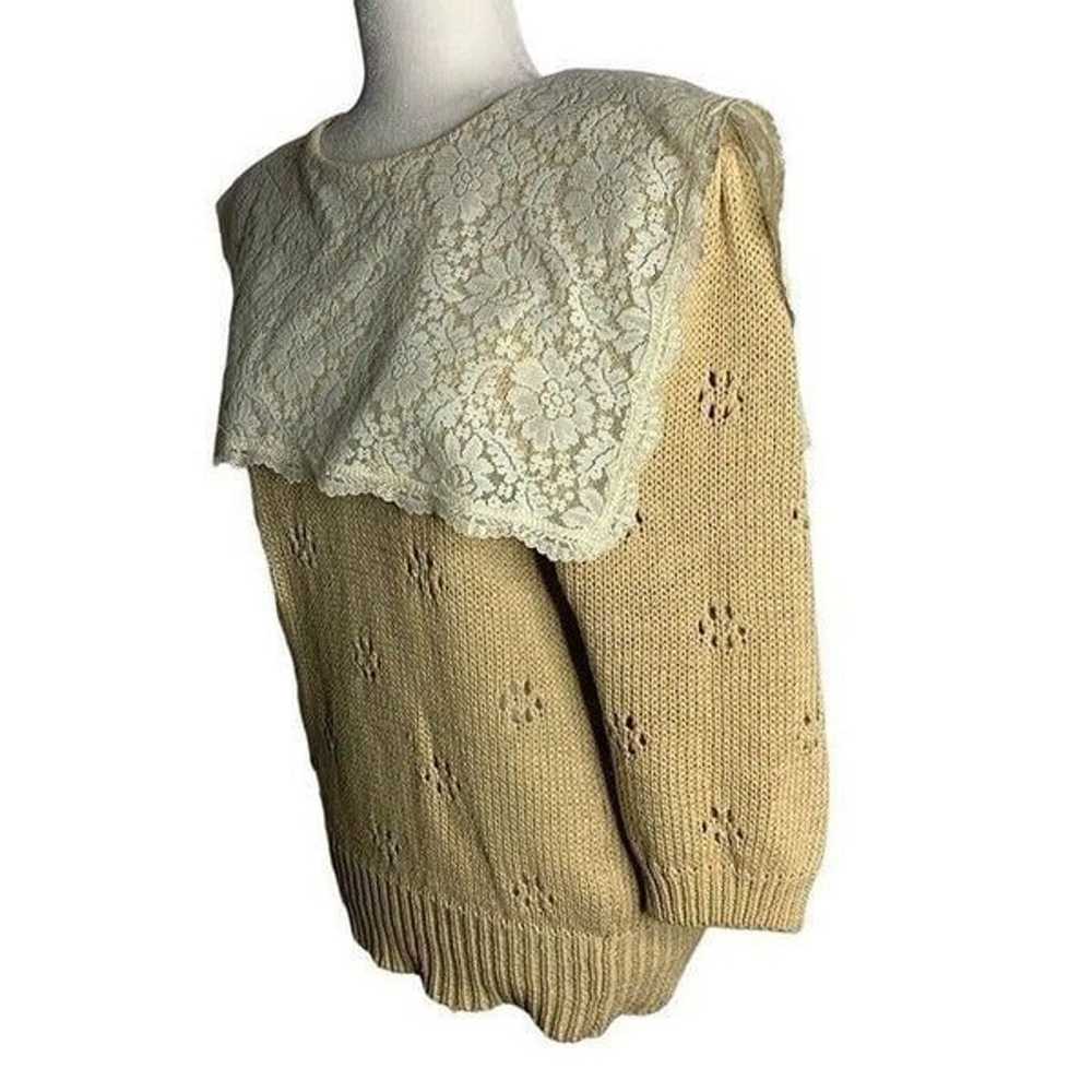 Vintage 80s Sweater S Beige Lace Bib Collar Grand… - image 6