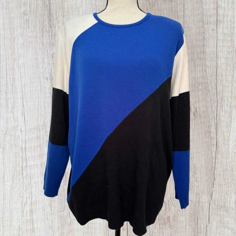 KAREN LESSLY blue/white/black color block sweater… - image 1