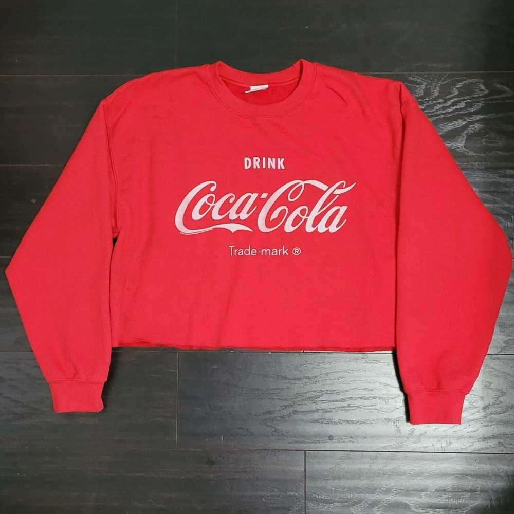 Coca Cola Sweatshirt Womens M Red Cropped Oversiz… - image 1