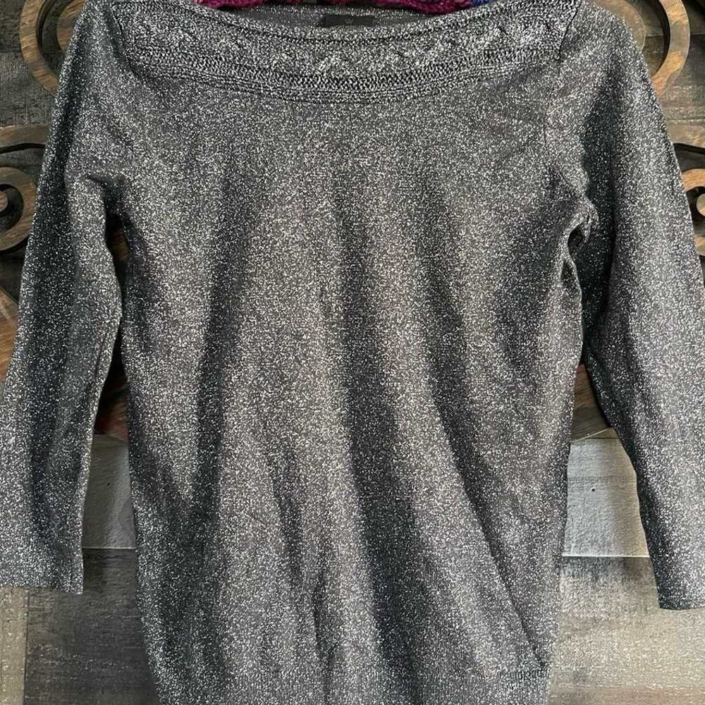 Worthington M Sweater Grey Silver Metallic 3/4 Sl… - image 12