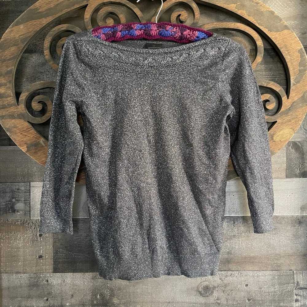 Worthington M Sweater Grey Silver Metallic 3/4 Sl… - image 1