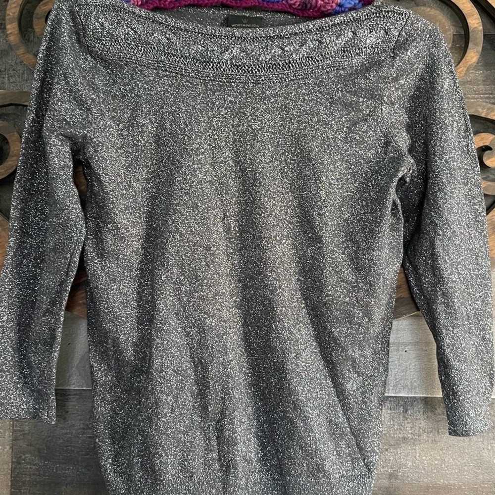 Worthington M Sweater Grey Silver Metallic 3/4 Sl… - image 2