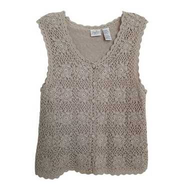 Jaclyn Smith Classic Crochet Sweater Vest Tan Line