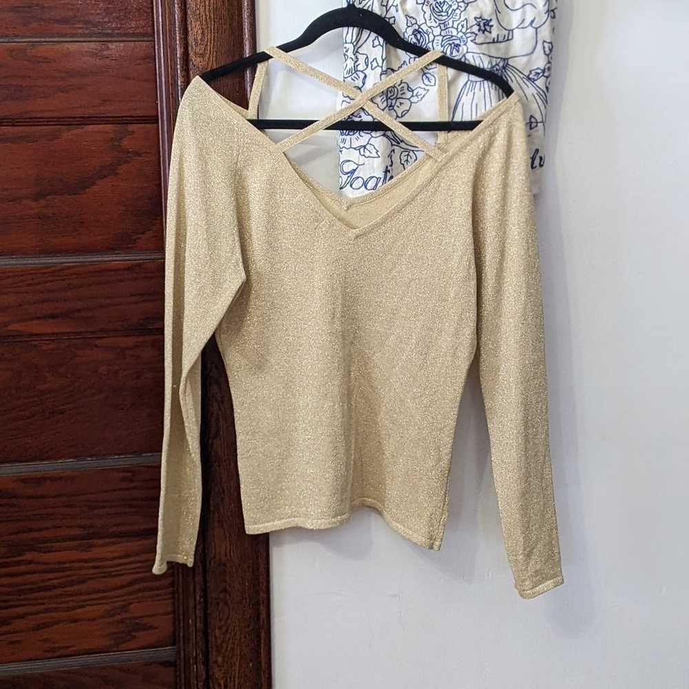 Vintage y2k gantos strappy gold metallic sweater - image 3