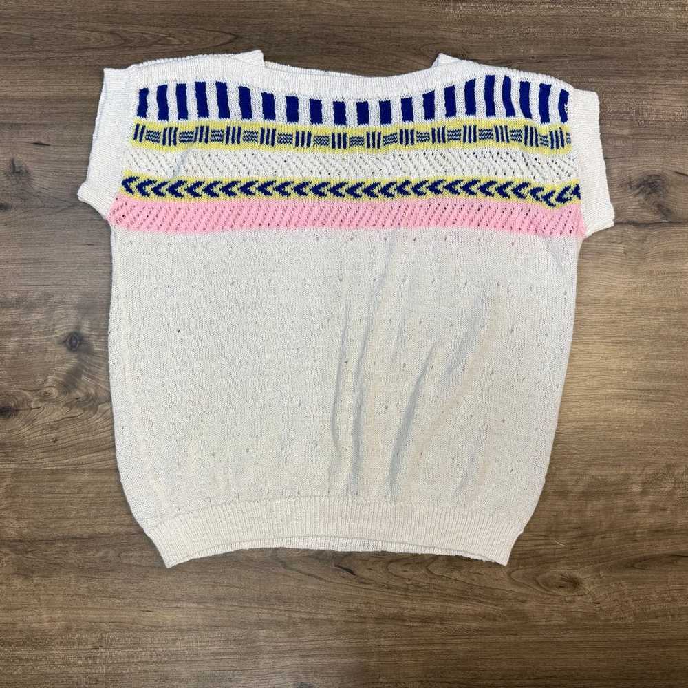 Vintage sweater shirt women's medium white pink y… - image 1