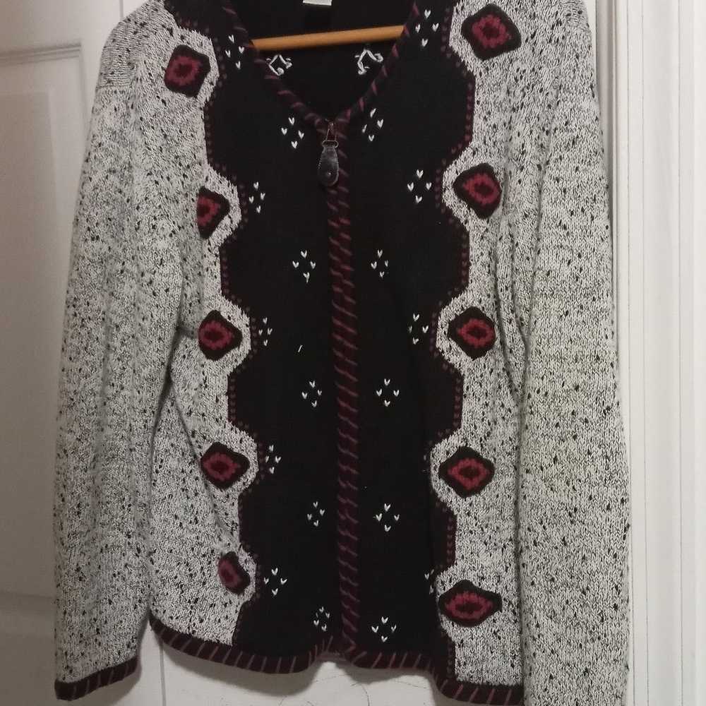 Vtg Hand Embroidered Zip Sweater - image 2