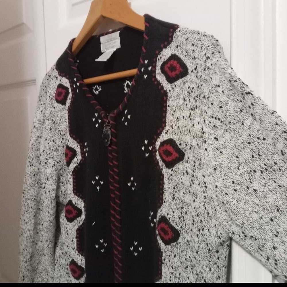 Vtg Hand Embroidered Zip Sweater - image 3