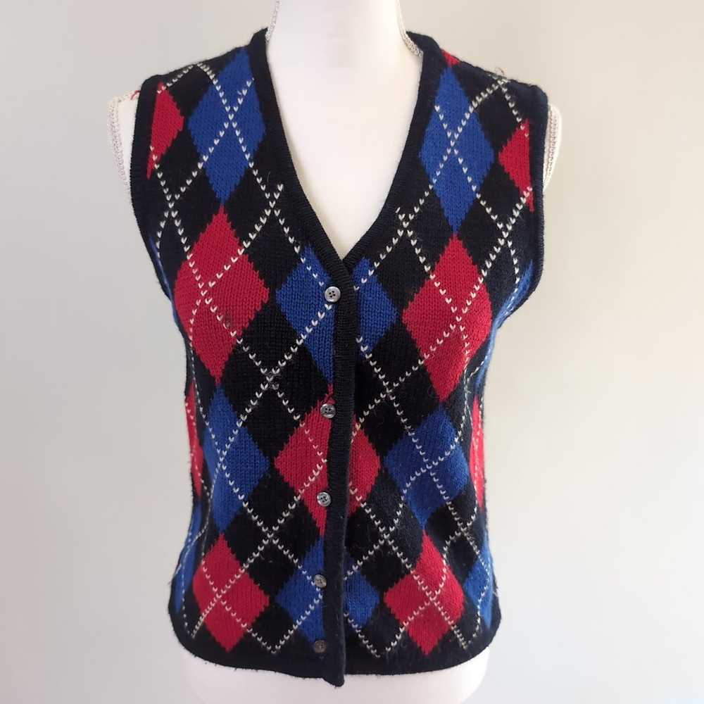 Limited Vintage Argyle Print Wool Blend Sweater V… - image 1