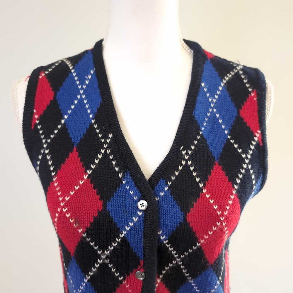 Limited Vintage Argyle Print Wool Blend Sweater V… - image 2