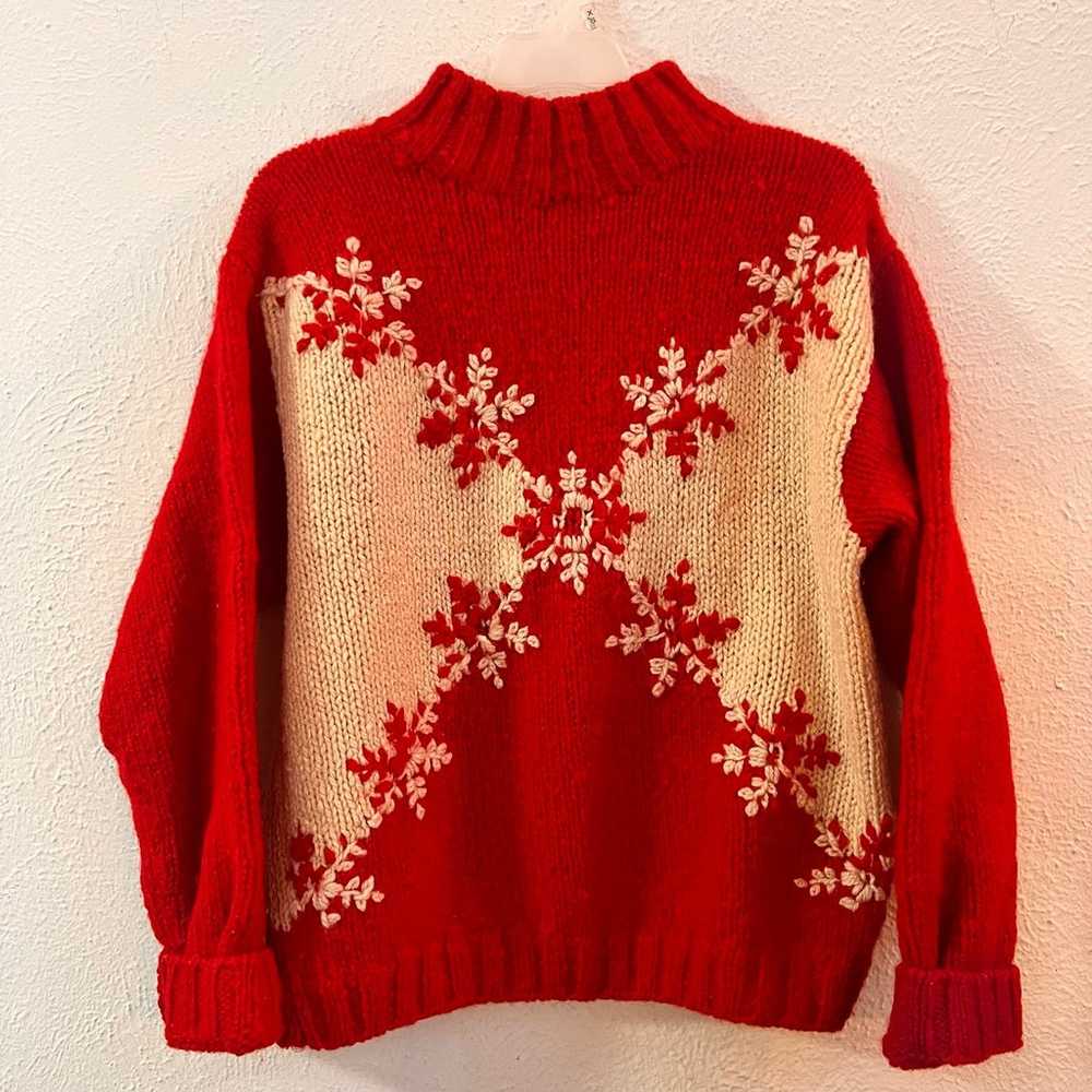 Vintage Express red ivory snowflake wool sweater - image 1