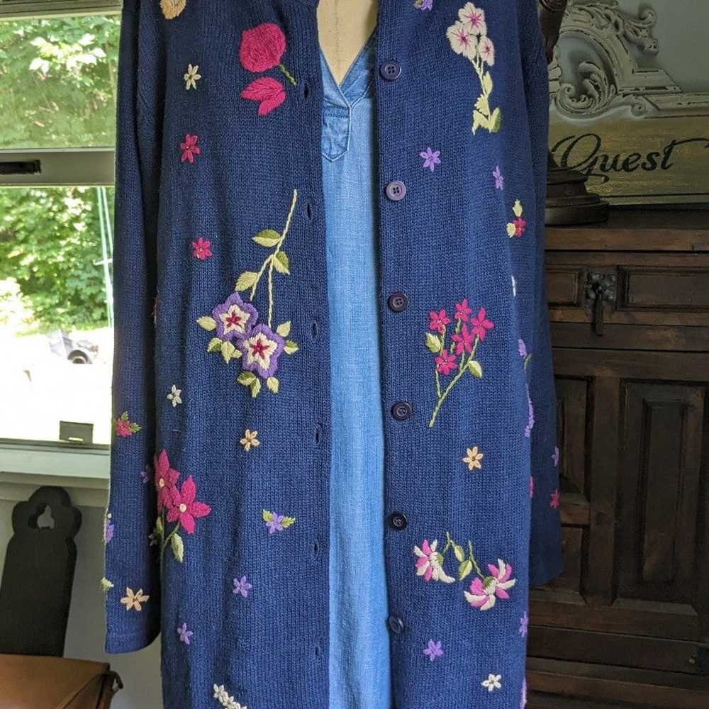 Vintage Embroidered Quacker Factory Long Cardigan… - image 1