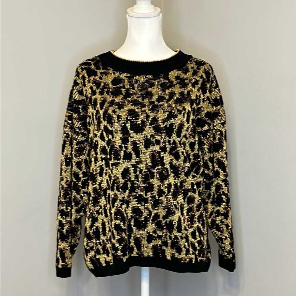 Rose Vintage Metallic Cheetah Print Sweater - image 1