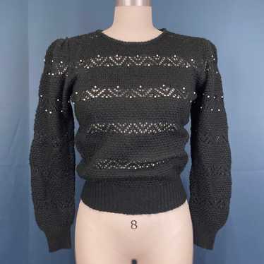 Vintage 80s Puff Sleeve Open Knit Sweater - image 1