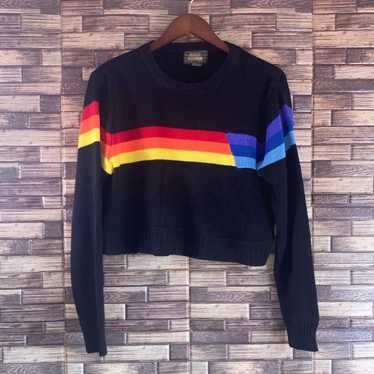 Vintage 80’s Womens Medium Black Acrylic Rainbow … - image 1