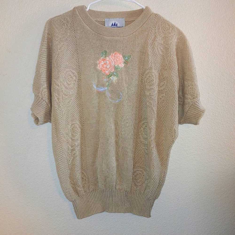 Cottage core floral embroidery sweater - image 1