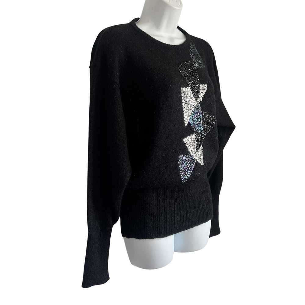 Vintage 80s Black Sequin Blue Silver Triangles Do… - image 2