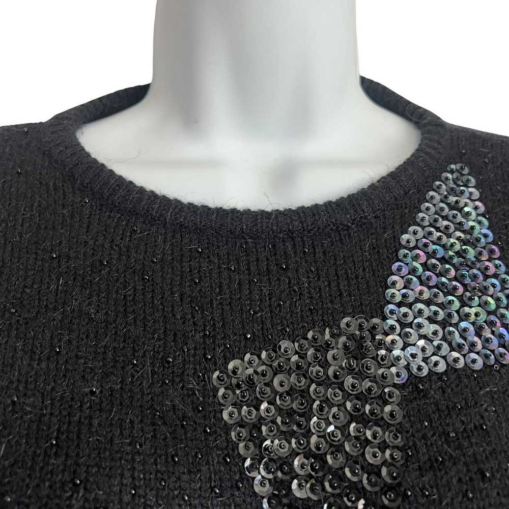 Vintage 80s Black Sequin Blue Silver Triangles Do… - image 3