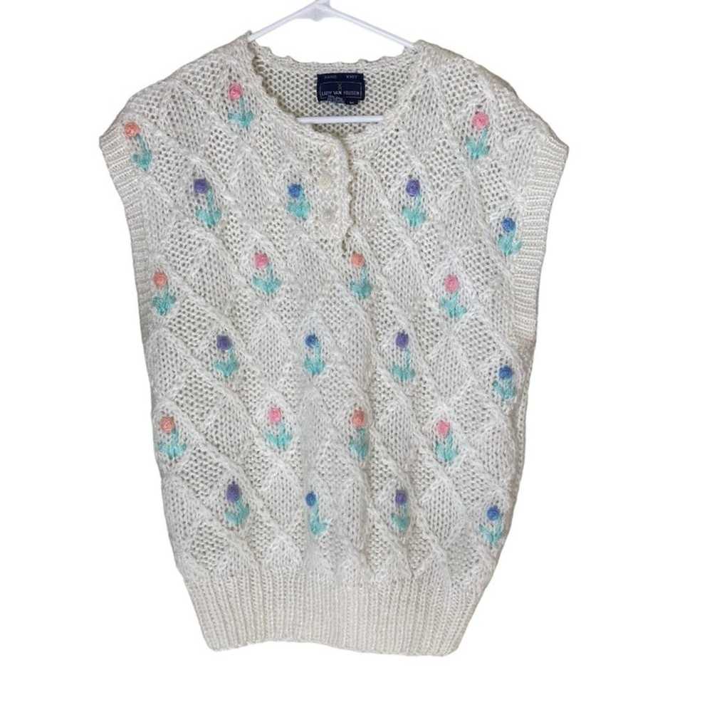 Vintage Lady Van Heusen tulip floral knit sleevel… - image 1