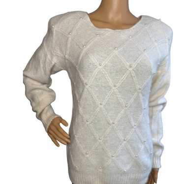 Vintage 90s Ivory Lambswool Angora Pullover Sweat… - image 1