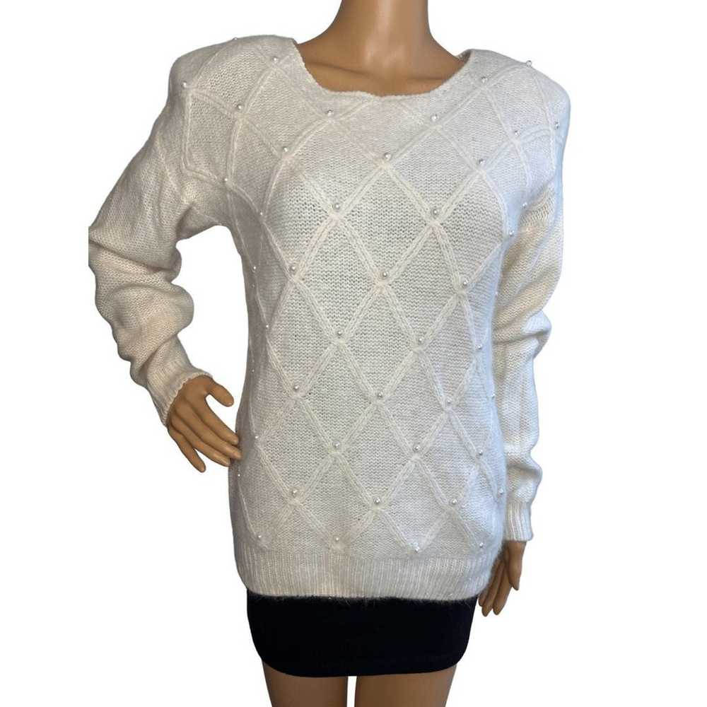 Vintage 90s Ivory Lambswool Angora Pullover Sweat… - image 2