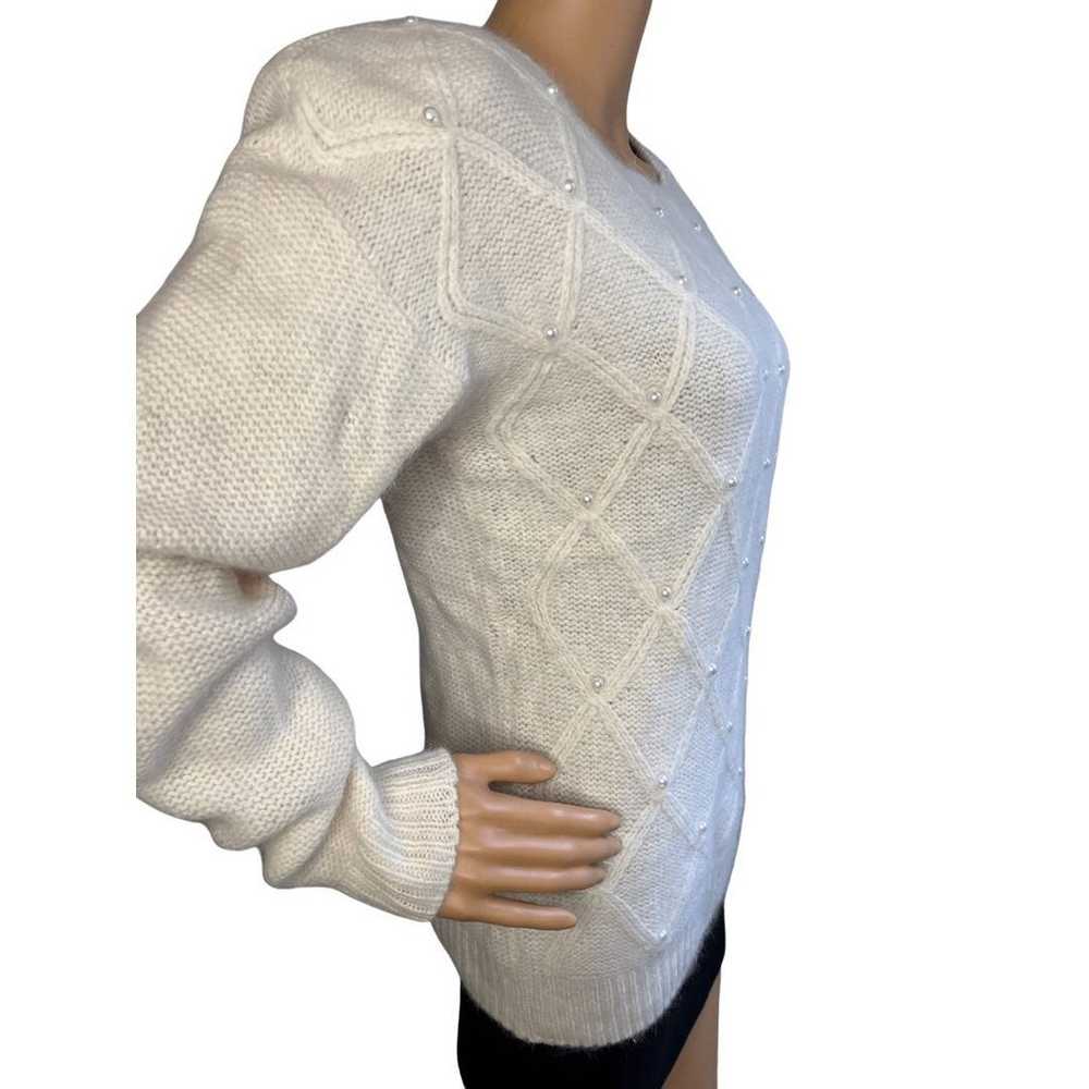 Vintage 90s Ivory Lambswool Angora Pullover Sweat… - image 3