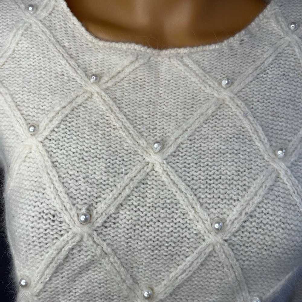 Vintage 90s Ivory Lambswool Angora Pullover Sweat… - image 6