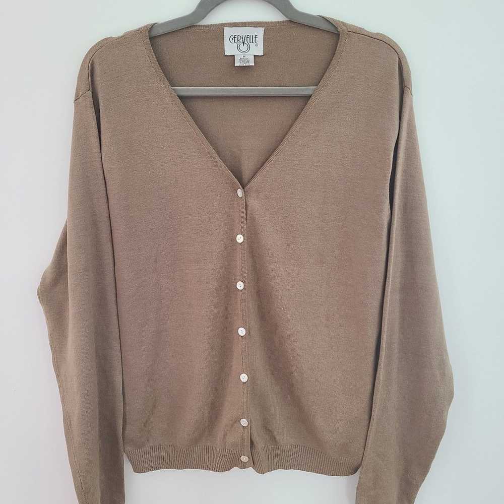 VTG Cervelle Camel Tan Silk Wool V-Neck Mother of… - image 1