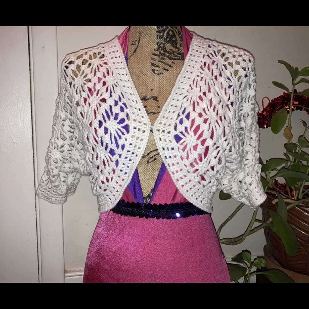 Retro Open Weave Cardigan Sweater Top Juniors Siz… - image 2