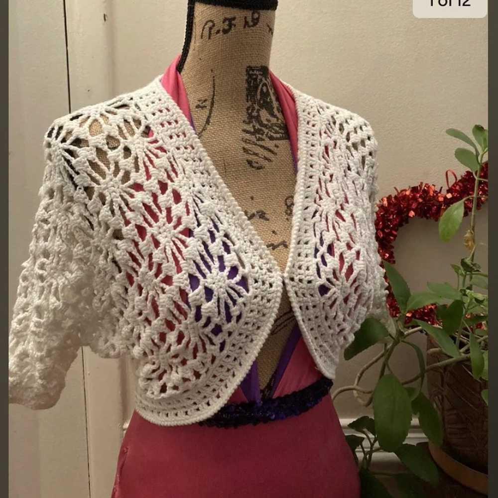 Retro Open Weave Cardigan Sweater Top Juniors Siz… - image 6