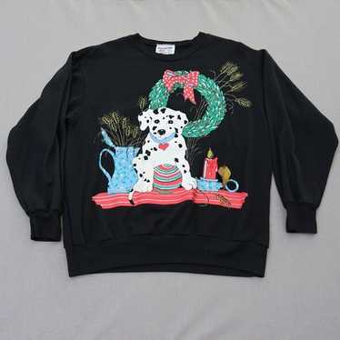 Vtg 90s Puppy Christmas Sweater Sweatshirt Rainbe… - image 1