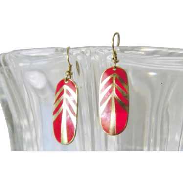 Laurel Burch Red and Gold Geometric dangle earring