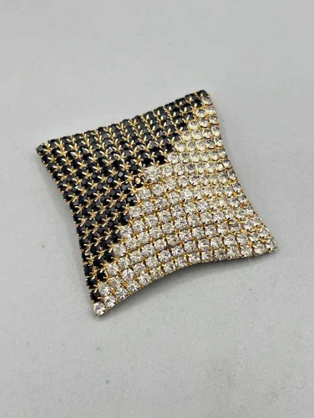 Vintage Rhinestones Pin Brooch Black Clear Prong … - image 2