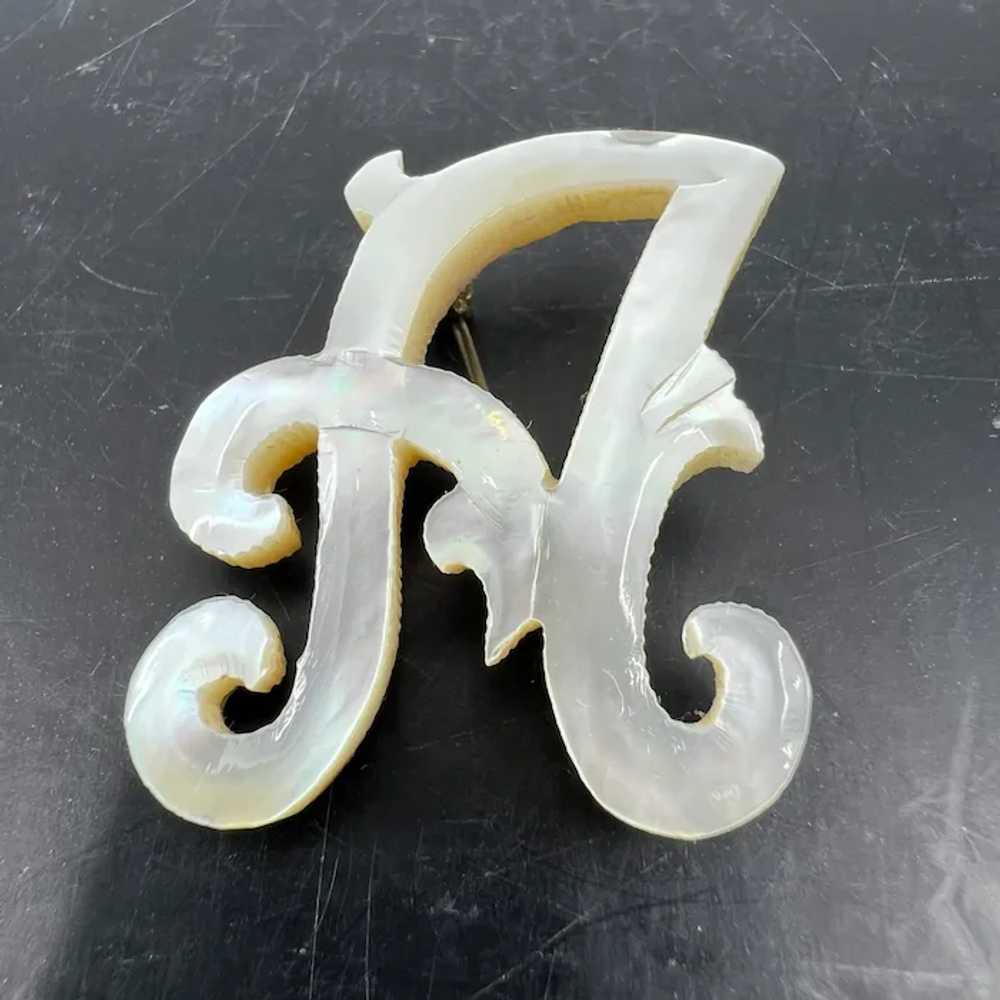 Vintage Hand Carved Mother Of Pearl Letter "A" Pi… - image 10