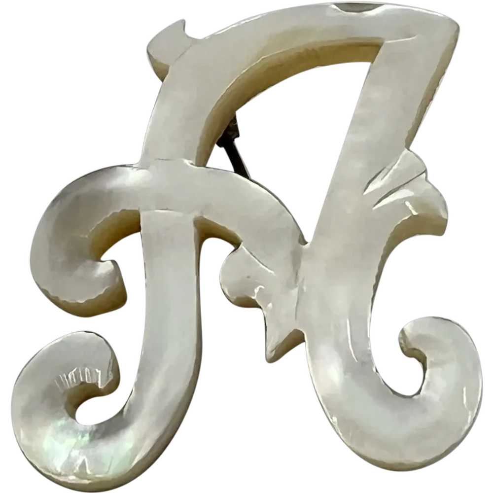 Vintage Hand Carved Mother Of Pearl Letter "A" Pi… - image 1