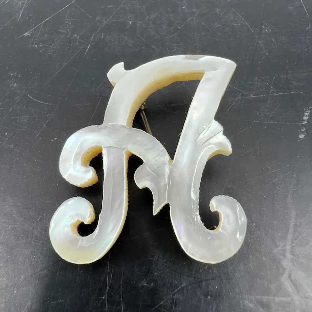 Vintage Hand Carved Mother Of Pearl Letter "A" Pi… - image 2