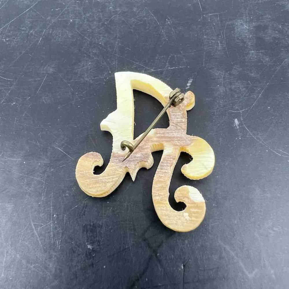 Vintage Hand Carved Mother Of Pearl Letter "A" Pi… - image 3