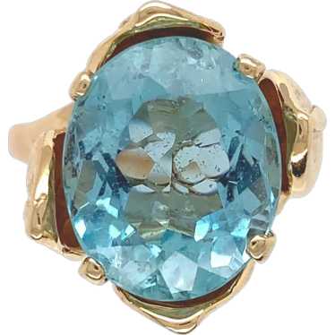 Retro 14K Gold 6.60 carat Aquamarine Ring Tulip L… - image 1