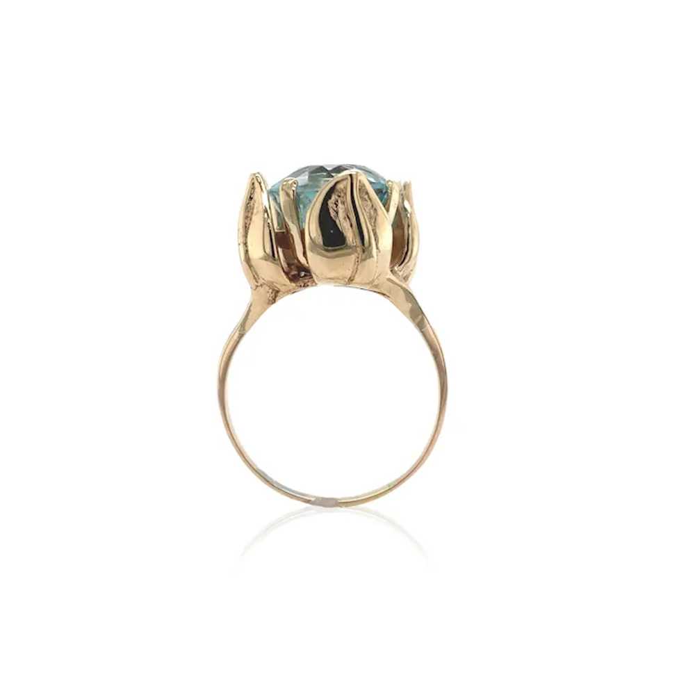 Retro 14K Gold 6.60 carat Aquamarine Ring Tulip L… - image 2